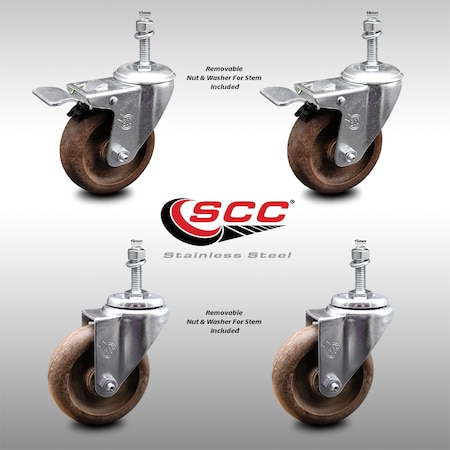 Service Caster 4 Inch SS High Temp Glass Filled Nylon 10mm Stem Caster Lock Brake SCC, 2PK SCC-SSTSTTL20S414-GFNSHT-M1015-2-S-2